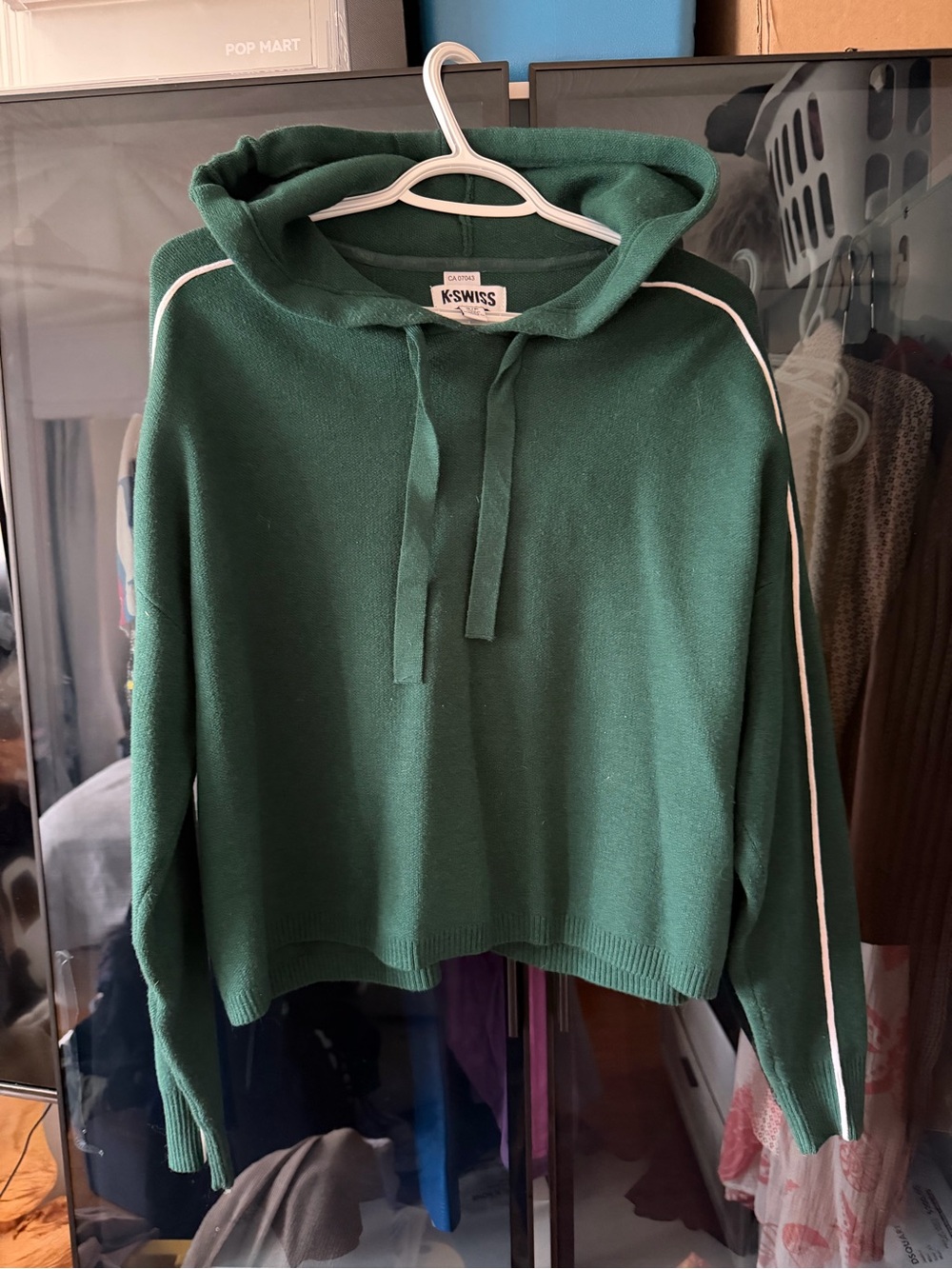 K-Swiss Dark Green Hooded Crewneck Sweater with White Piping